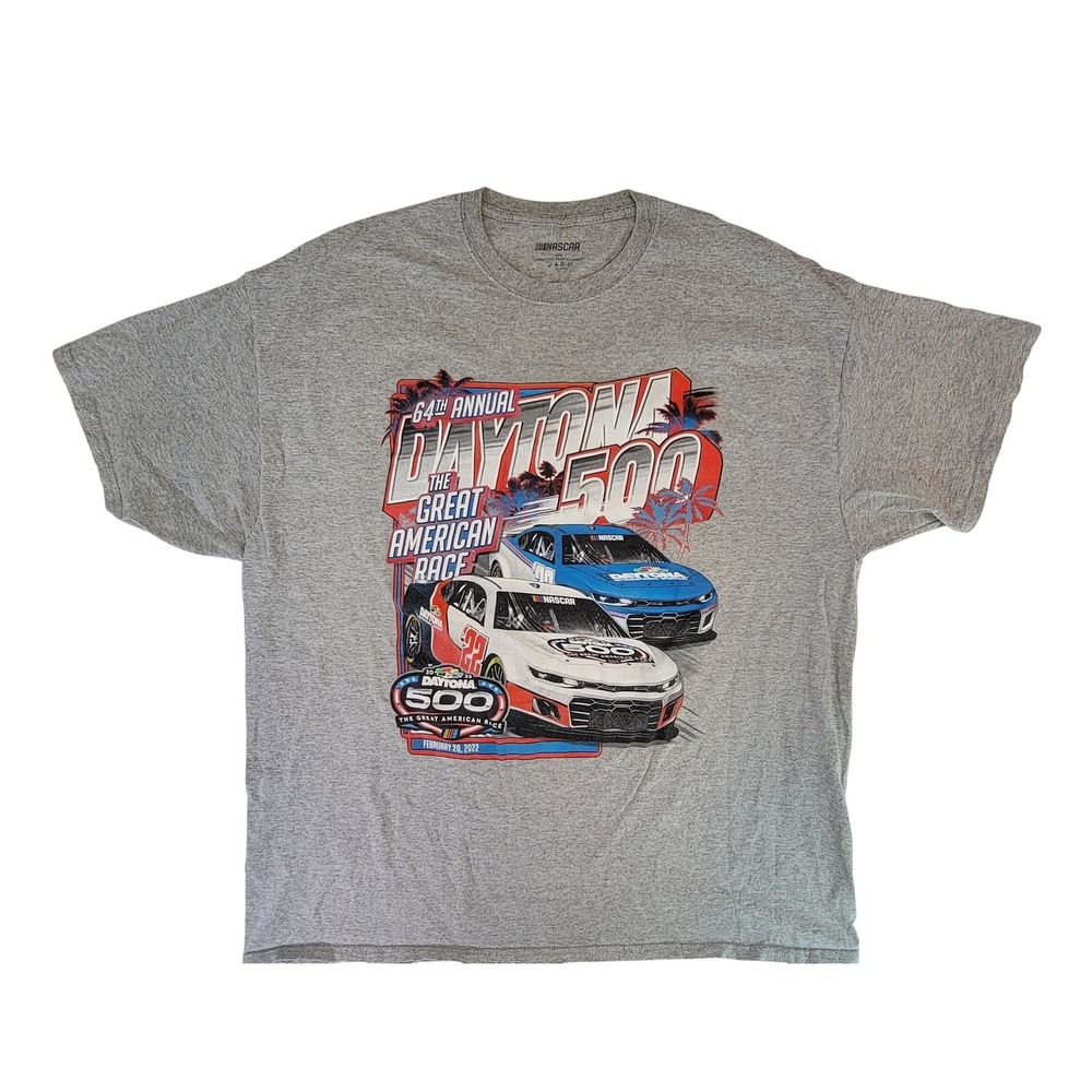 2022 NASCAR Daytona 500 Great American Race T‎ Shirt Mens 2XL Grey Short Sleeve